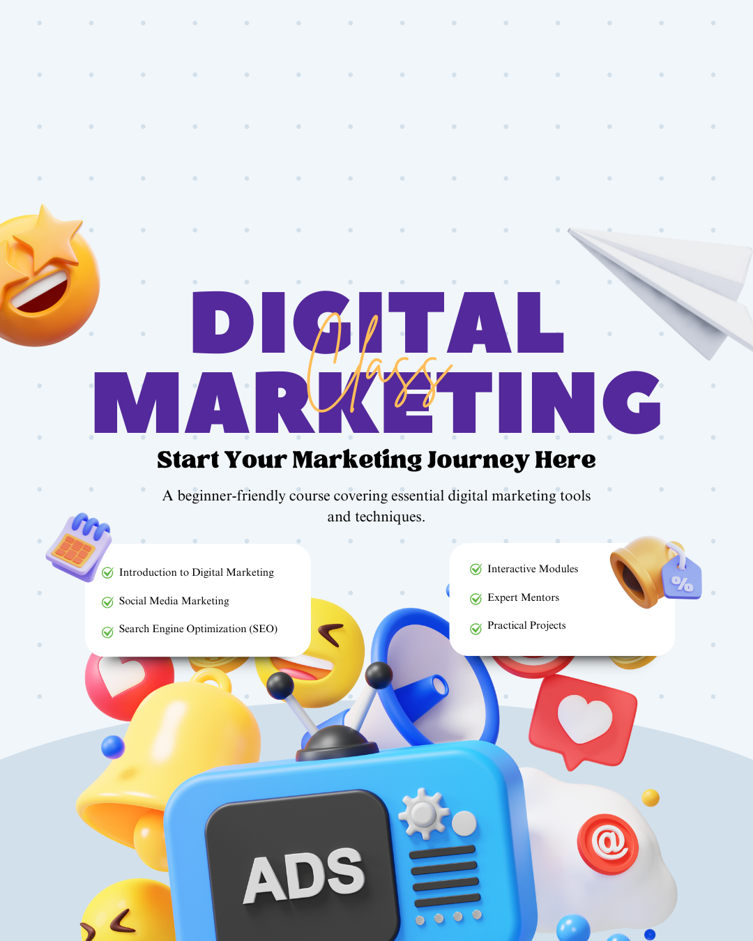 Purple and White 3D Minimalist Digital Marketing Class Instagram Post